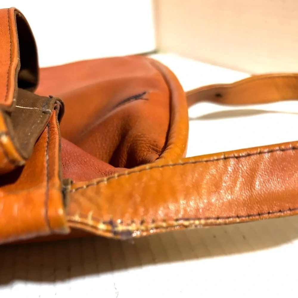 Vintage unisex Orange Leather Messenger Bag